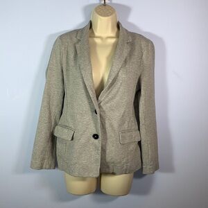 J CREW womens size medium gray cotton jersey suit blazer jacket 2 button pockets